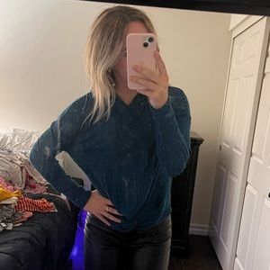 Blue Hooded Long Sleeve Top